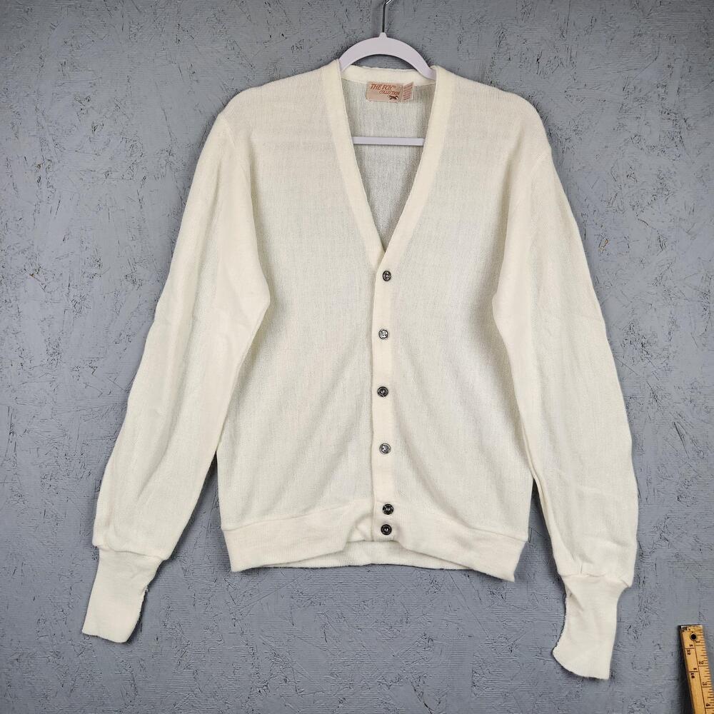 Vintage The Fox Collection Sweater Mens Large Cardigan V Neck Acrylic USA 80s